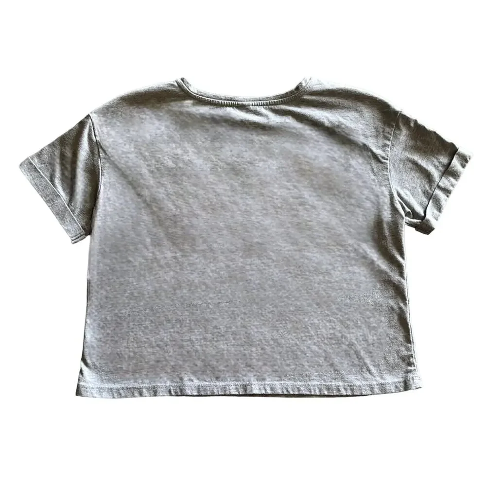 JUSTICE Girls 14/16 Cropped PARIS TEE Shirt Pearl Accents Pink Gray Barbiecore!